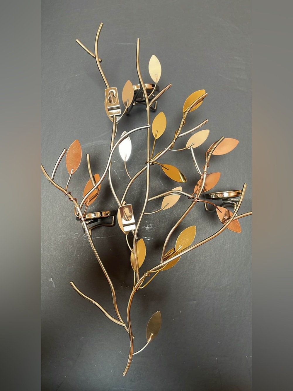 PartyLite Shimmering Leaves tea light wall sconce (silver, gold & copper tones) - Picture 2 of 11